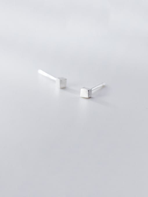 white 925 Sterling Silver With smooth Simplistic Geometric Stud Earrings