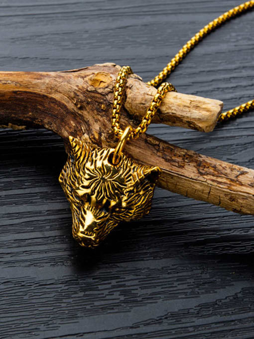 Gold Pendant + Chain Titanium With Two-Color Plating Personality Animal Lion Head Pendants