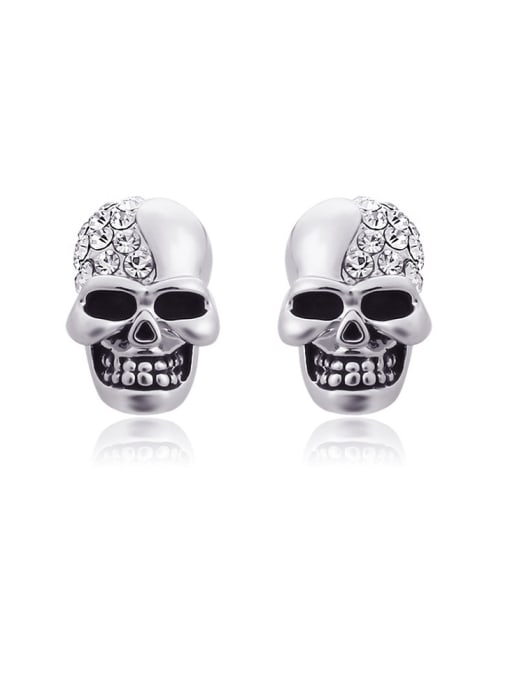 BSL Stainless Steel With Cubic Zirconia Punk Skull Stud Earrings 0