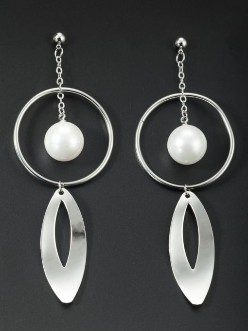 LB RAIDER White color Platinum Plated Round Pearl Drop drop Earring 0