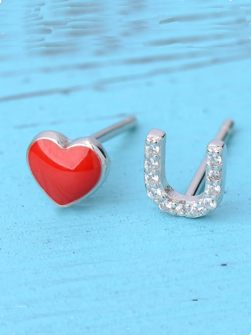  Mother's Initial Red Studs stud Earring with Heart Enamel 0