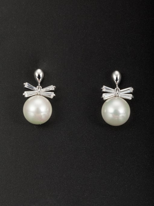 YIDA  White Round Youself ! Platinum Plated Copper Pearl Drop drop Earring 0