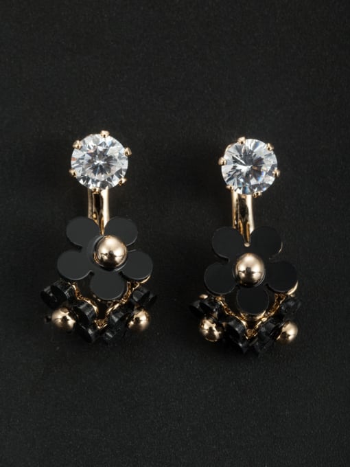 Cubic Y80 Black Flower Drop drop Earring with Gold Plated Zircon 0