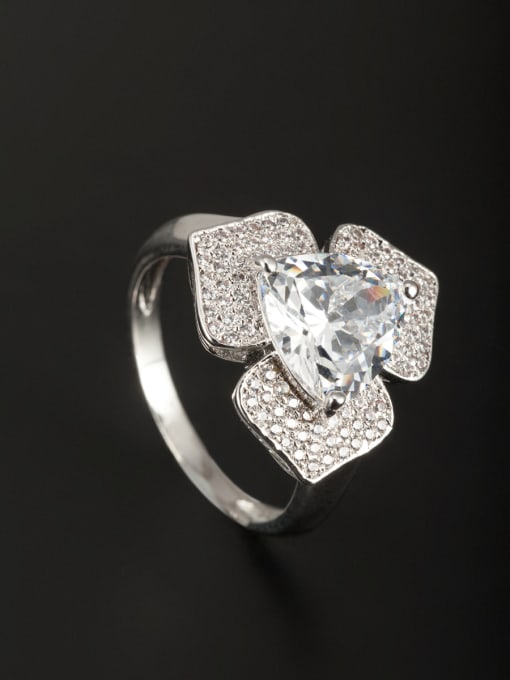 MING BOUTIQUE White Flower Ring with Platinum Plated Copper Zircon  6#-9#