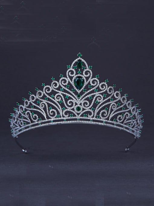 Bride Talk Platinum Plated Zircon Green Wedding Crown