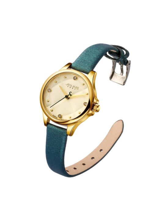 JULIUS Fashion Green Alloy Japanese Quartz Round Genuine Leather Women's Watch 24-27.5mm 1