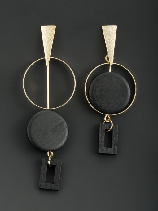 Lauren Mei Custom Black Round Drop drop Earring with Gold Plated 0