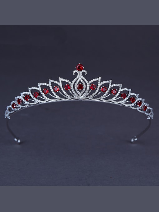 Bride Talk Red Wedding Crown with Platinum Plated Zircon 0