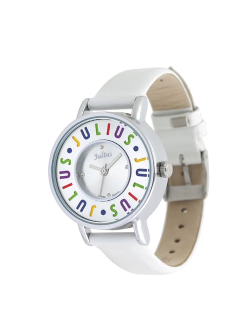 JULIUS Fashion White Alloy Japanese Quartz Round Genuine Leather Women's Watch 24-27.5mm 0