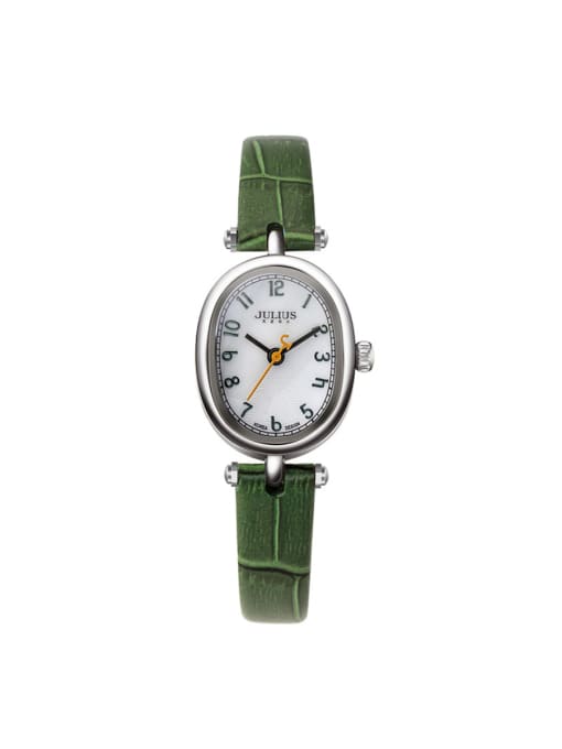 JULIUS Fashion Green Alloy Japanese Quartz Oval Genuine Leather Women's Watch 24-27.5mm 0