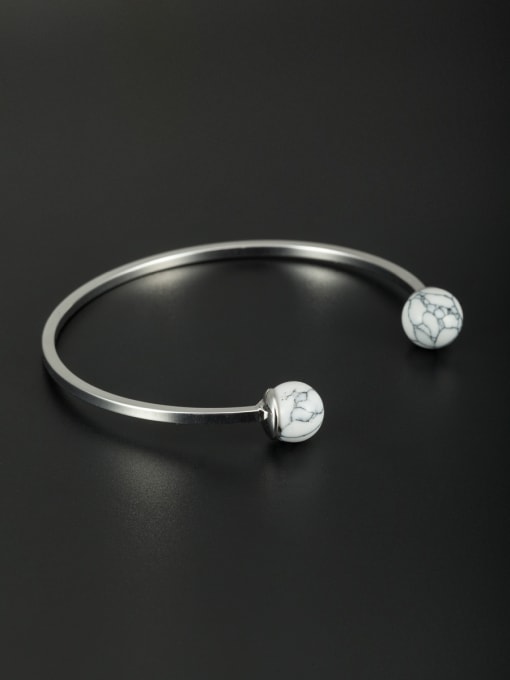 Cubic Y80 Mother's Initial White Bangle with Round Stone 0