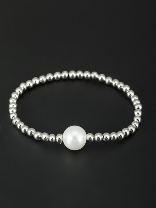 Lauren Mei Personalized Platinum Plated White Round Pearl Bracelet 0