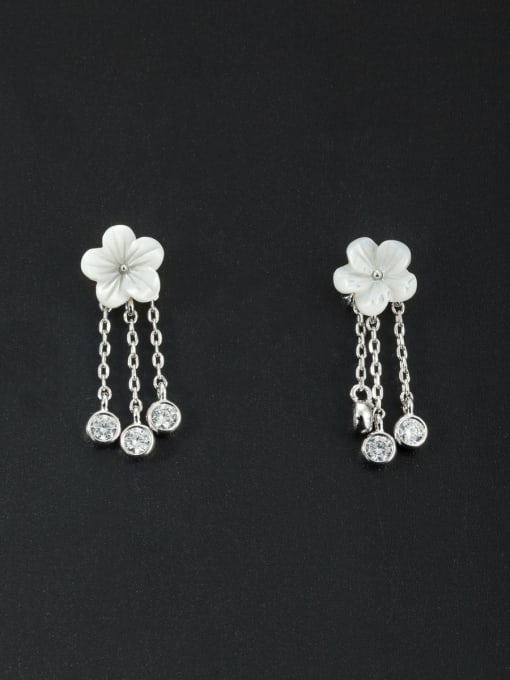 LB RAIDER Mother's Initial White Drop drop Earring with Flower Zircon