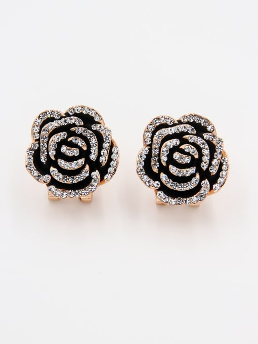 LB RAIDER The new  Gold Plated Rhinestone Flower Drop stud Earring with Black