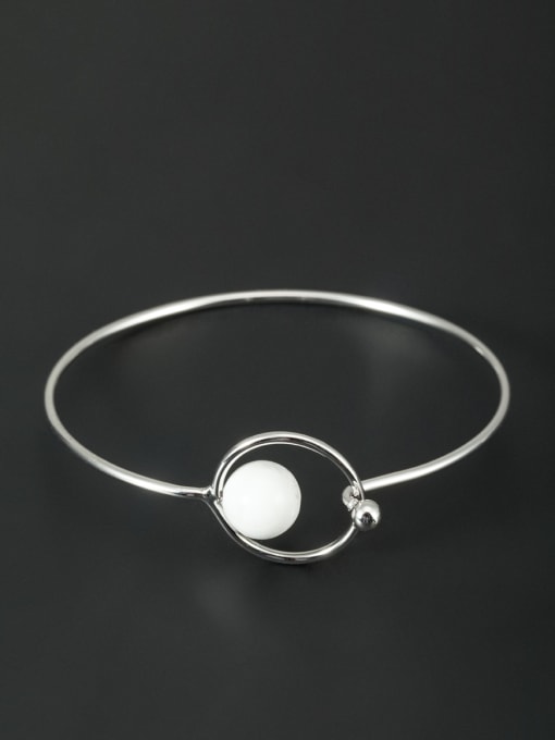 Lauren Mei Platinum Plated Round Pearl White Bangle 0