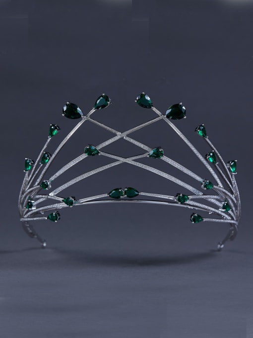 Bride Talk Custom Green Wedding Crown with Platinum Plated 0