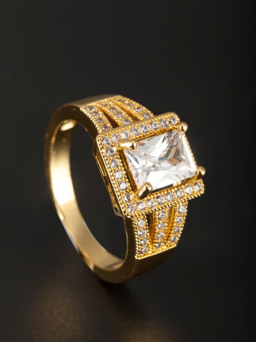 MING BOUTIQUE New design Gold Plated Copper Square Zircon Ring in White color 6#-9#