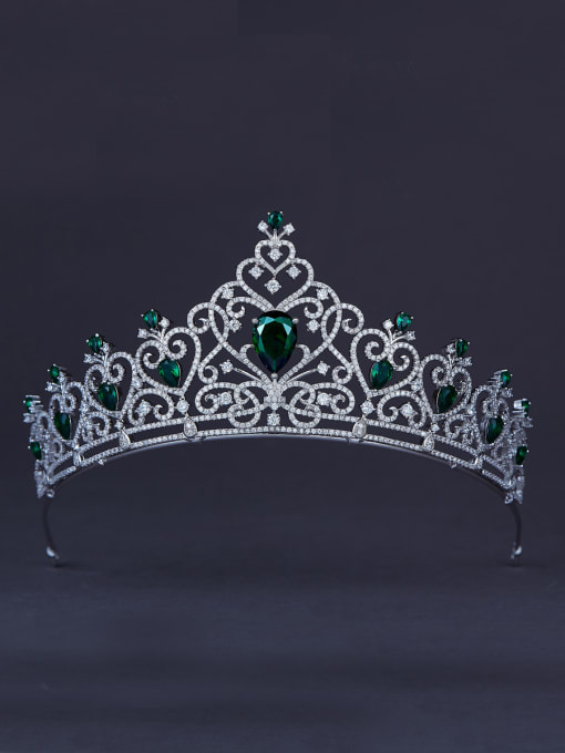 Bride Talk Green Heart Wedding Crown with Platinum Plated Zircon 0