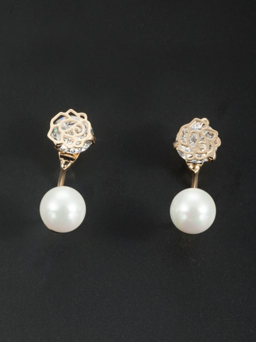 Cubic Y80 White color Gold Plated Flower Pearl Drop drop Earring 0