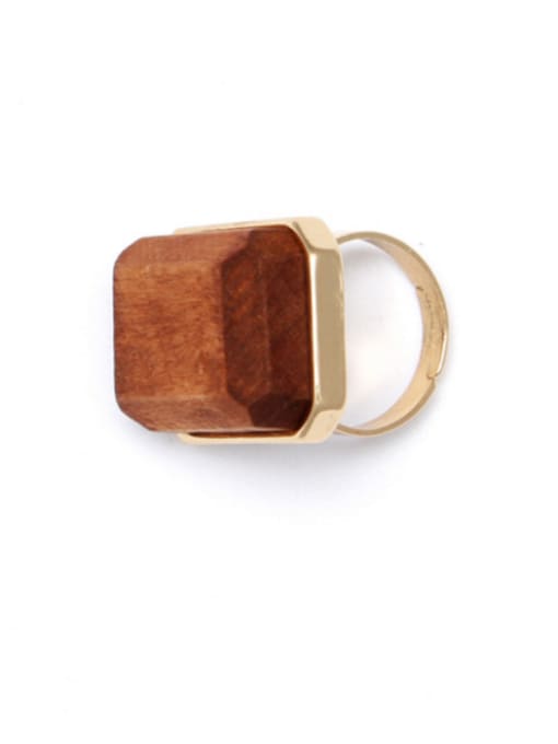 Belle Xin Brown Square Band band ring with Gold Plated Wood 0