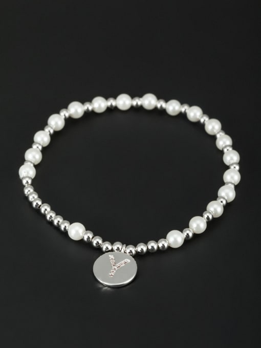 Lauren Mei A Platinum Plated Stylish Pearl Bracelet Of Round 0