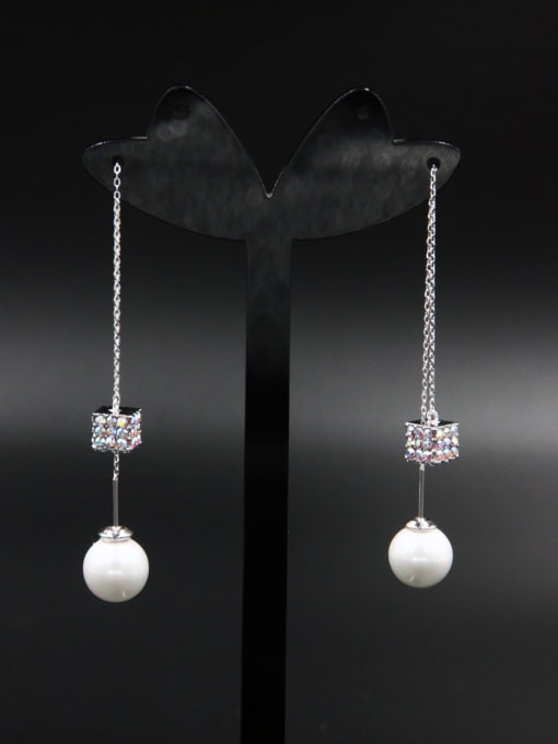 LB RAIDER The new Platinum Plated Pearl Square Drop drop Earring with White 0