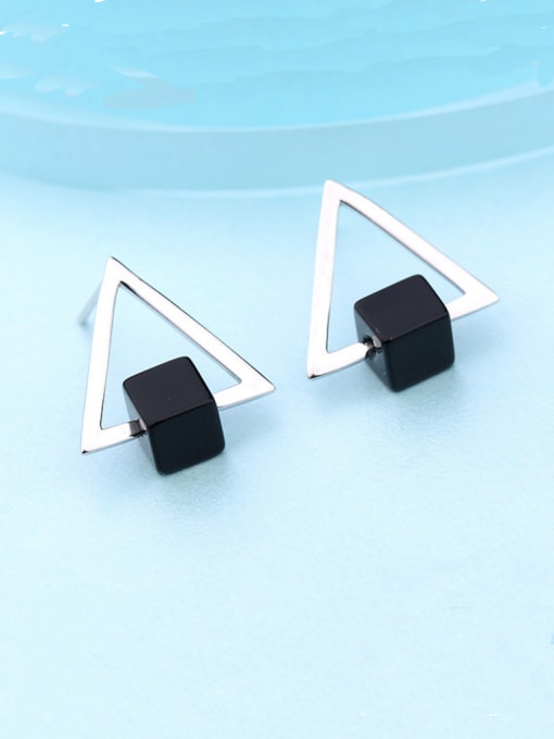  Custom Black Triangle Studs stud Earring with Silver-Plated 925 Silver 0