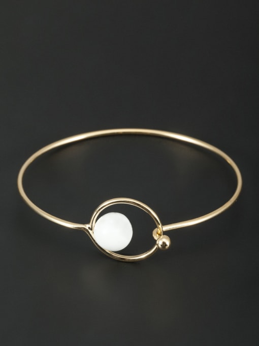 Lauren Mei Mother's Initial White Bangle with Round Pearl 0