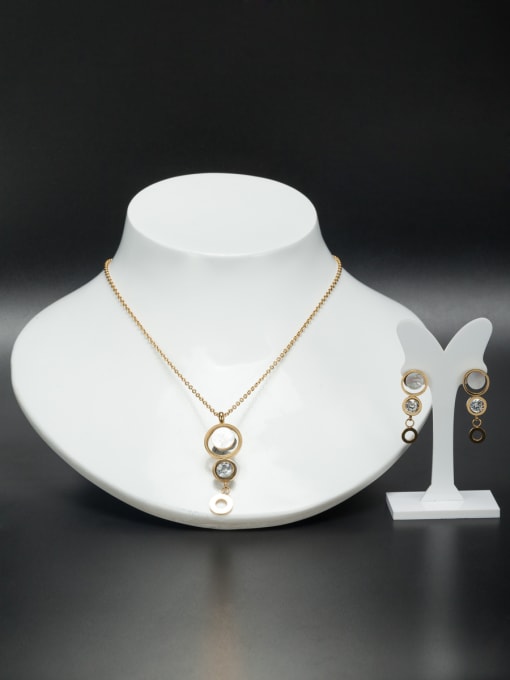 Jennifer Kou Personalized Stainless steel Gold Round Rhinestone 2 Pieces Set 1