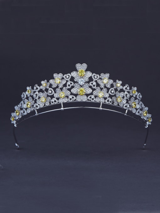 Bride Talk New design Platinum Plated Yellow Zircon Flower Wedding Crown 0