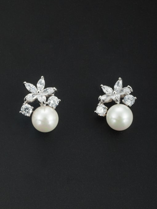 LB RAIDER Mother's Initial White Studs stud Earring with Flower Pearl 0