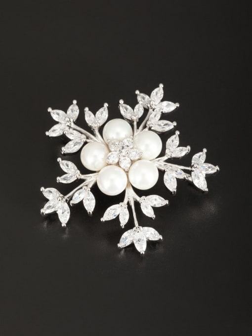 LB RAIDER Blacksmith Made Platinum Plated Pearl Flower Lapel Pins & Brooche 0