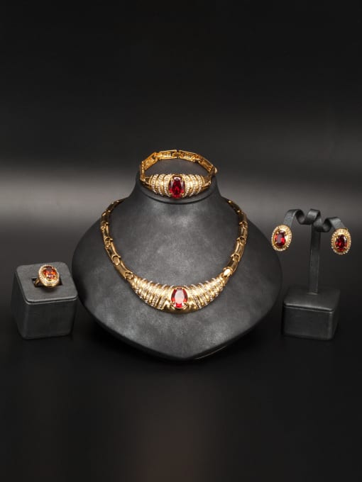 Sophie Gold Plated Zinc Alloy Red Crystal Beautiful 4 Pieces Set 1