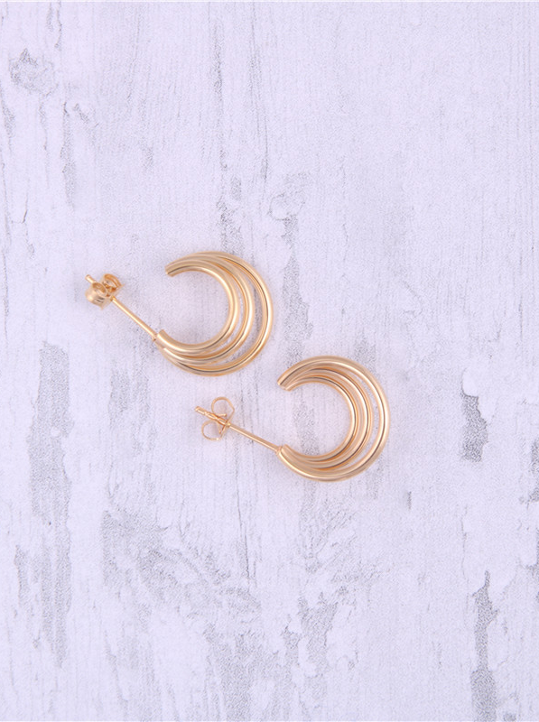 Titanium With Gold Plated Simplistic Multiple rings Stud Earrings ...