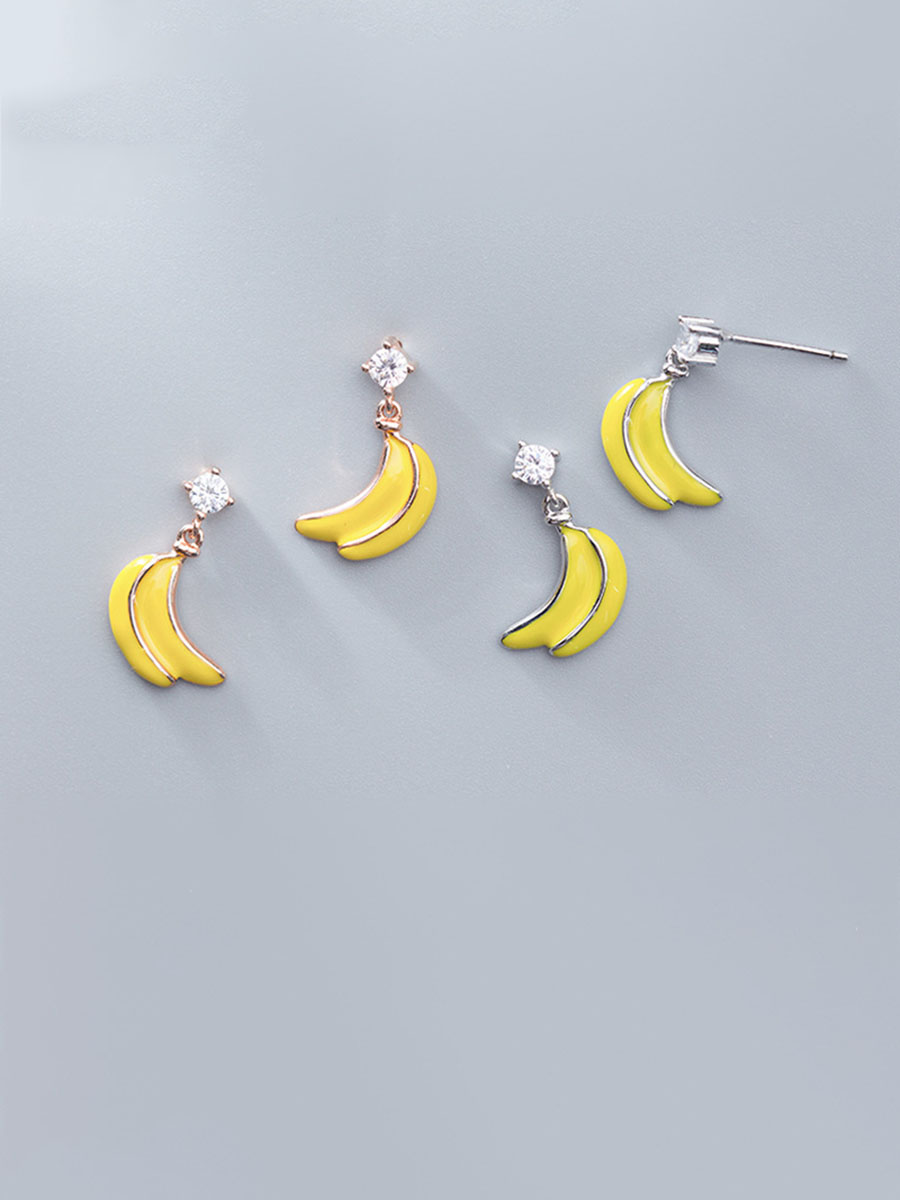 925 Sterling Silver Set of 2 Pairs Monkey & Banana Stud Earrings for Girls Nickel Free