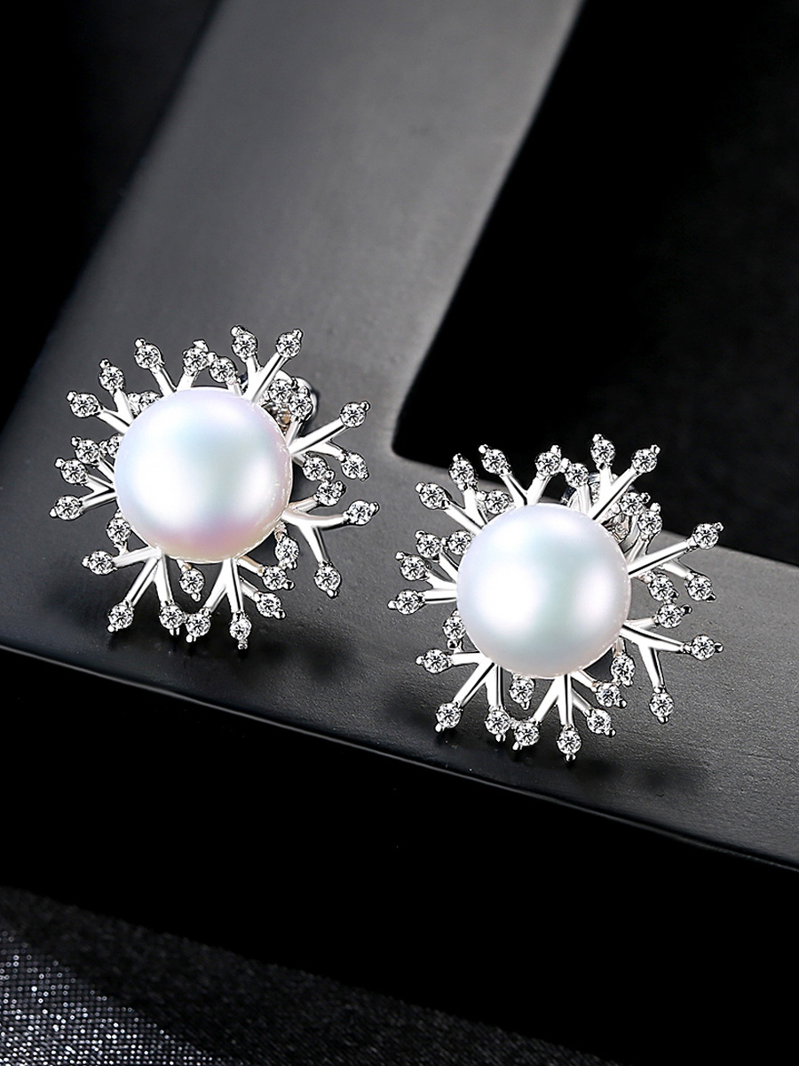 Pure Silver Freshwater Pearl Flower Branch Earrings - 1000030806