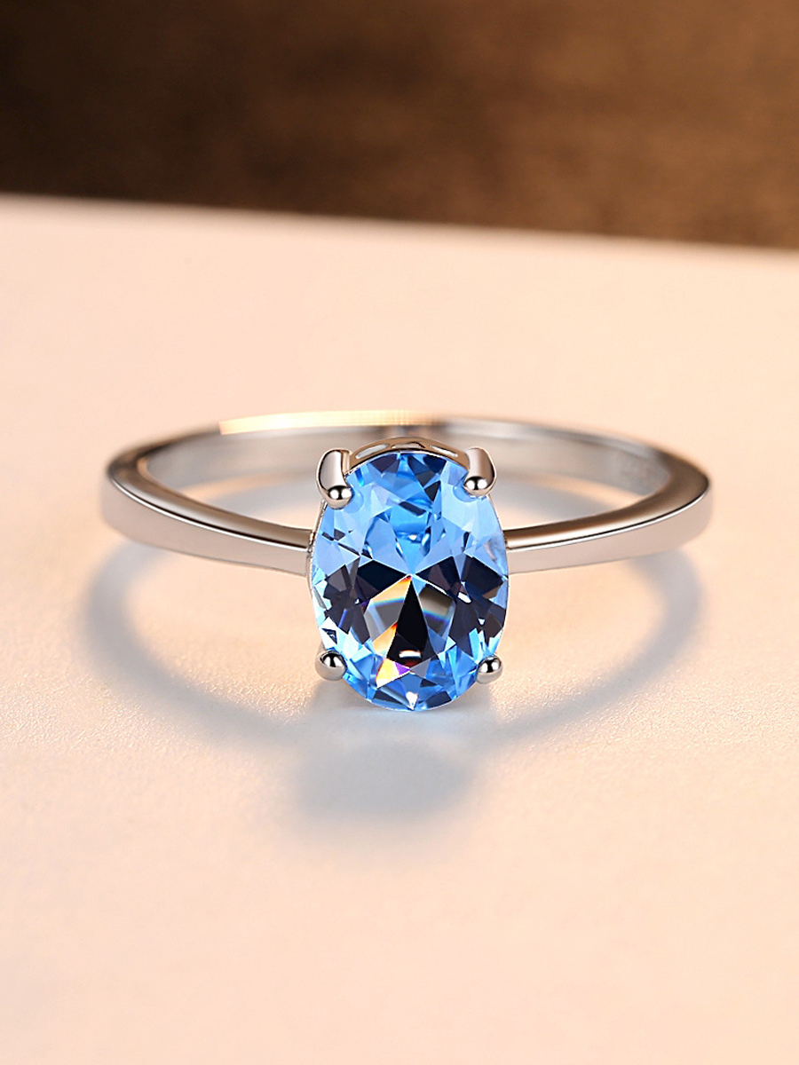 Sterling Silver Sky Blue Semi Precious Stones Minimalist Ring 1000030915