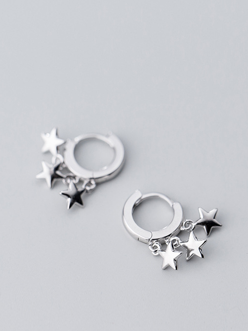 925 Sterling Silver With Silver Plated Fashion Star Clip On Earrings ...
