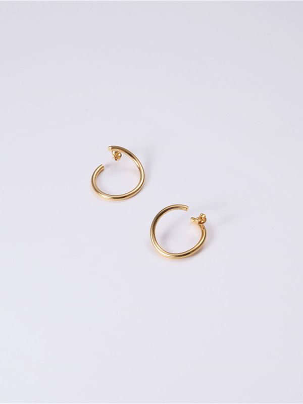 Titanium With Gold Plated Simplistic Geometric Hoop Earrings - 1000038601