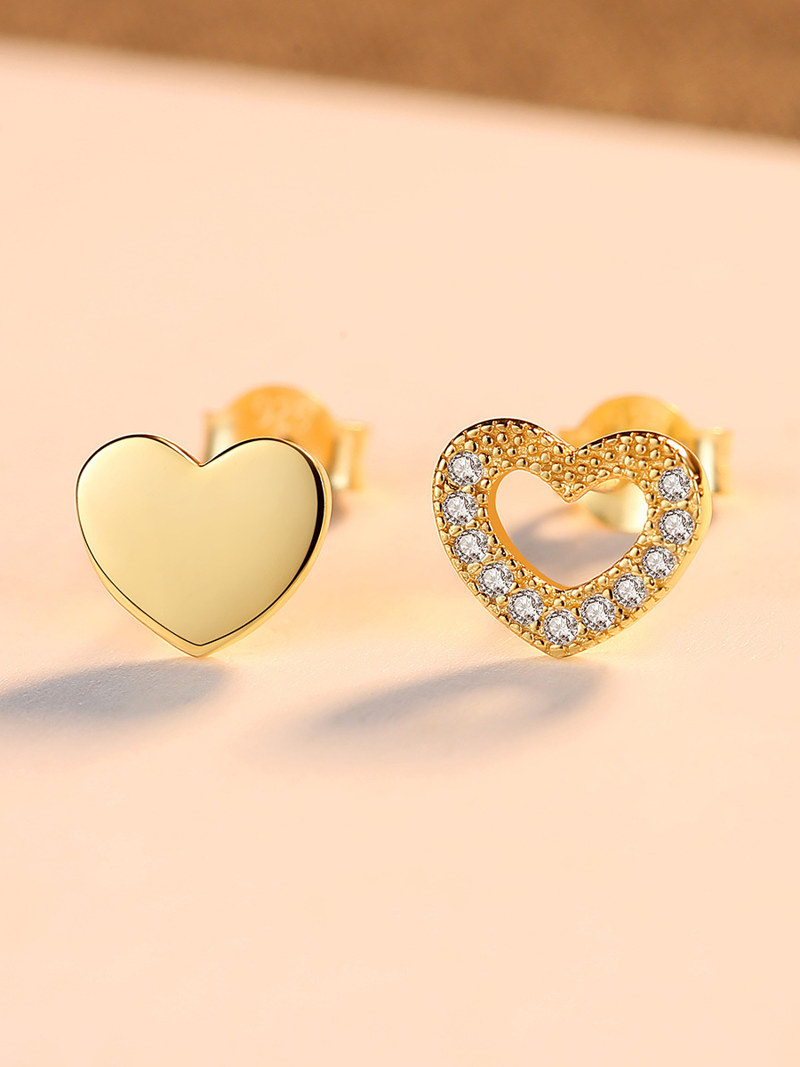 925 Sterling Silver With Cute Heart-shaped Stud Earrings - 1000032335