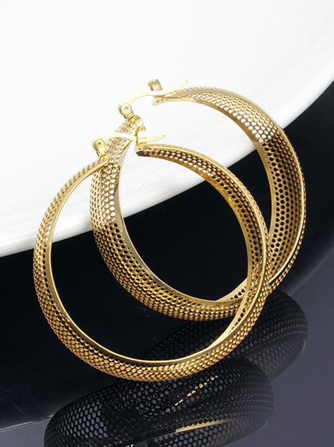 Luxury Hollow Design Gold Plated Titanium Drop Earrings - 1000025232