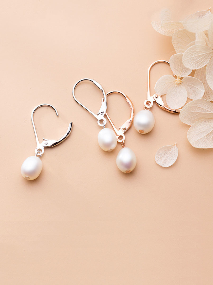 925 Sterling Silver With Artificial Pearl Simplistic Oval Clip On