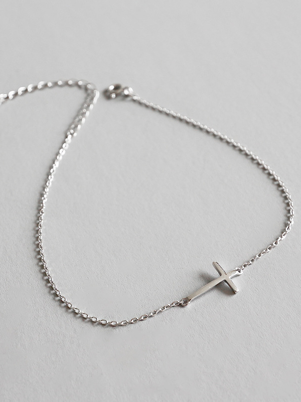 925 Sterling Silver With White Gold Plated Classic Cross Bracelets ...