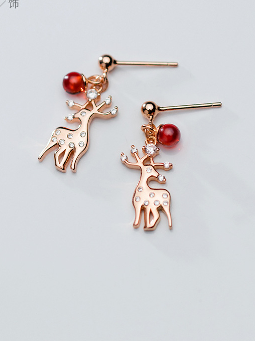 925 Sterling Silver With Rose Gold Plated Cute Elk Drop Earrings ...
