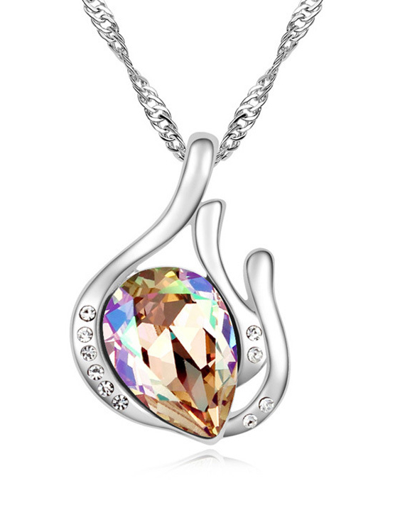 Simple Water Drop Swarovski Crystal Pendant Necklace 1000024041 - Swarovski Water Drop Pendant Necklace