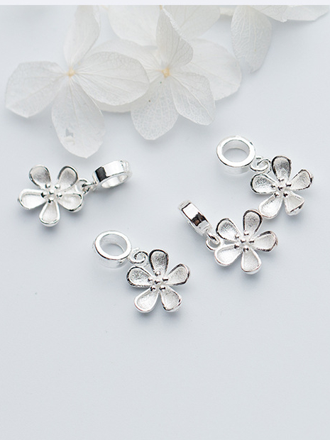 925 Sterling Silver With Silver Plated Cute Flower Charms - 1000032185