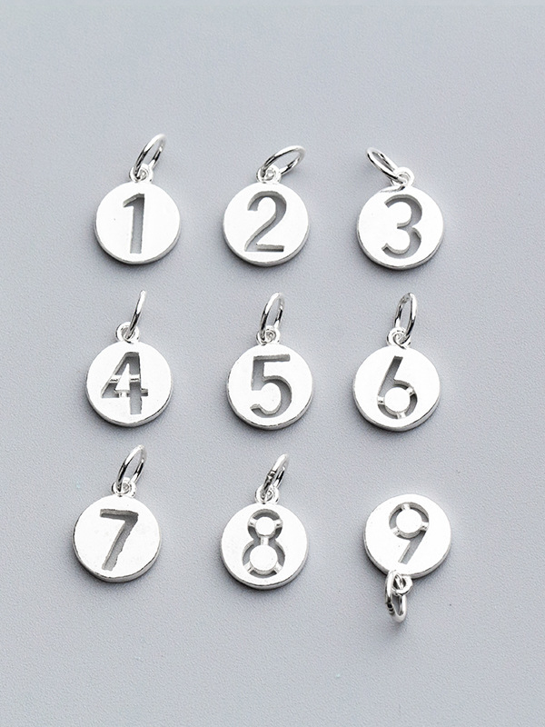 925 Sterling Silver With Silver Plated Classic Round number Charms -  1000032256