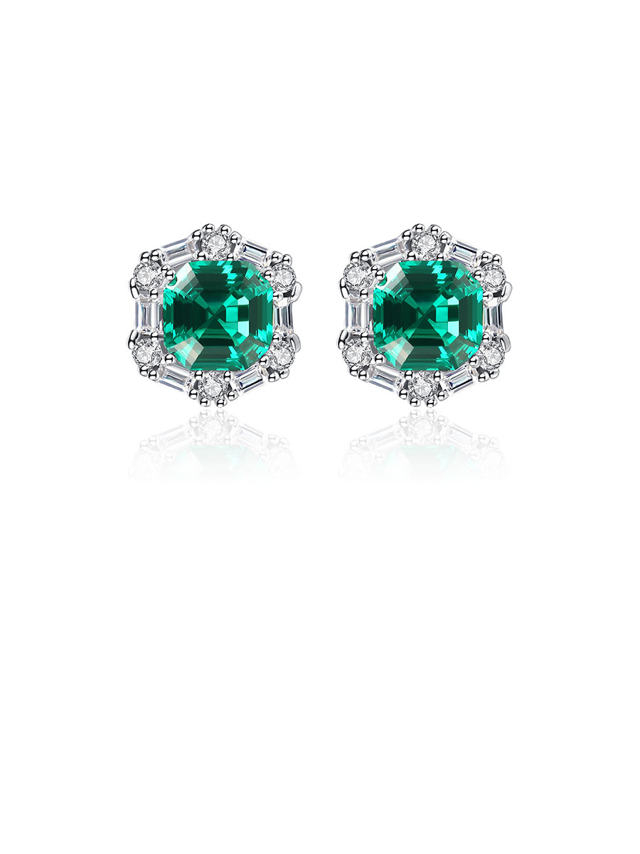925 Sterling Silver With Platinum Plated Delicate Geometric Stud ...