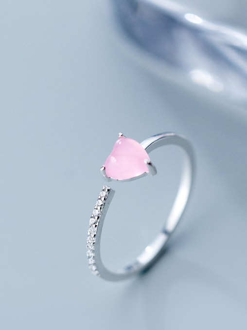 Pink Heart Adjustable Ring 925 Sterling Silver Womens Girls