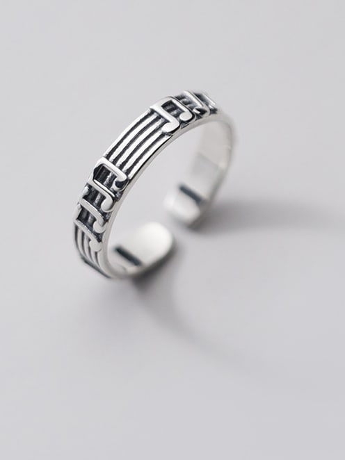 925 Sterling Silver Round Vintage Musical note Band Ring - 1000366829